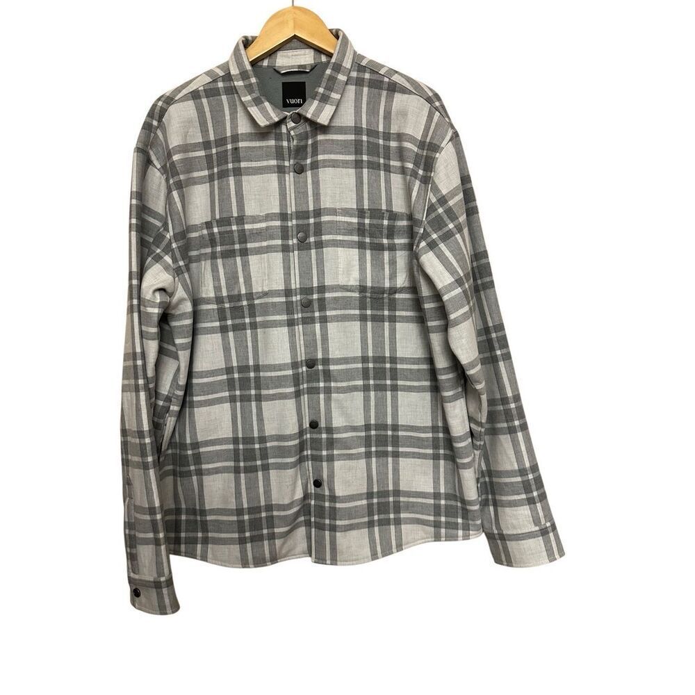 Vuori Range Shirt Jacket Men Gray Plaid Fleece Snap Up Long Sleeve Outdoor XL